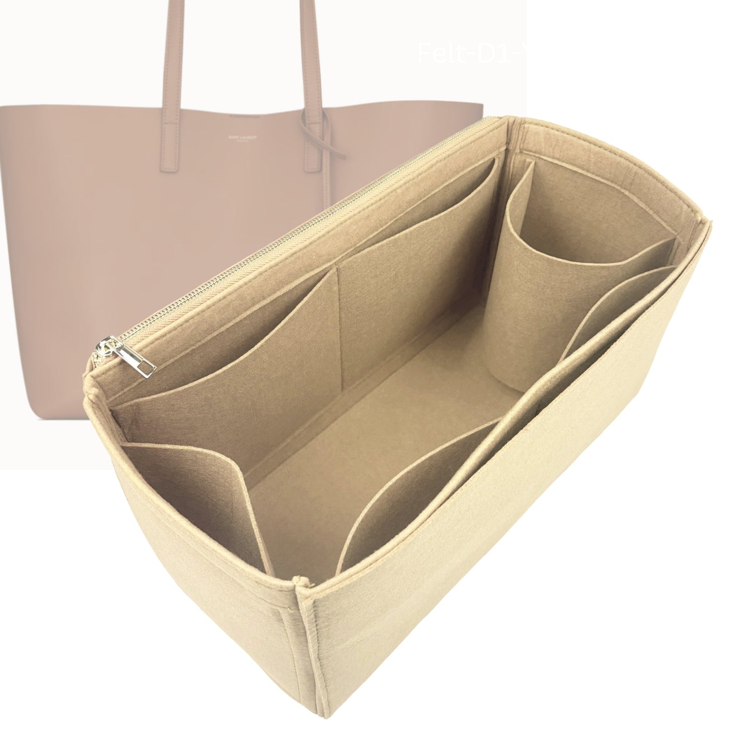 Organizer for [Shopping, Saint Laurent (YSL)] Bag Insert (Felt, Full-width Zip and Open Pocket)