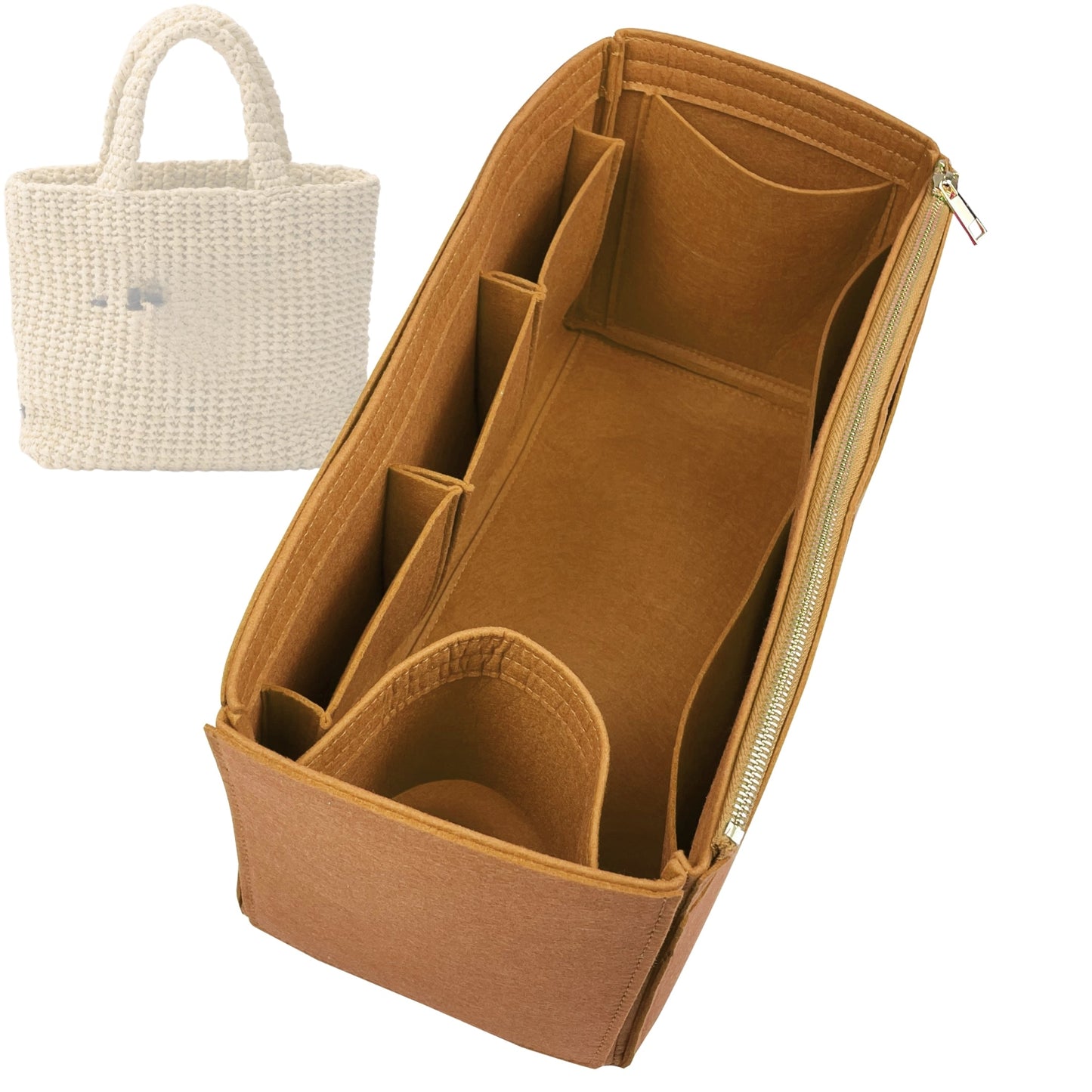 Organizer for [Small Crochet tote bag, Prada] Bag Insert (Felt, Wide Open Pockets)