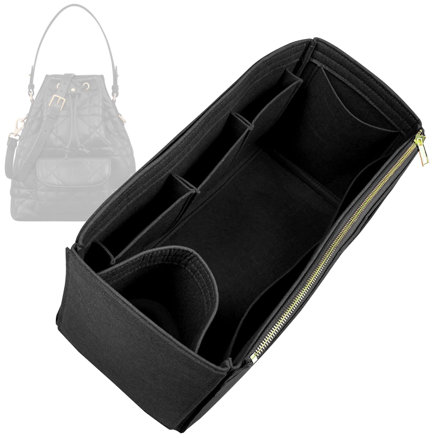 Organizer for [Mini Caro Bucket Bag, Dior] Bag Insert (Felt, Wide Open Pockets)