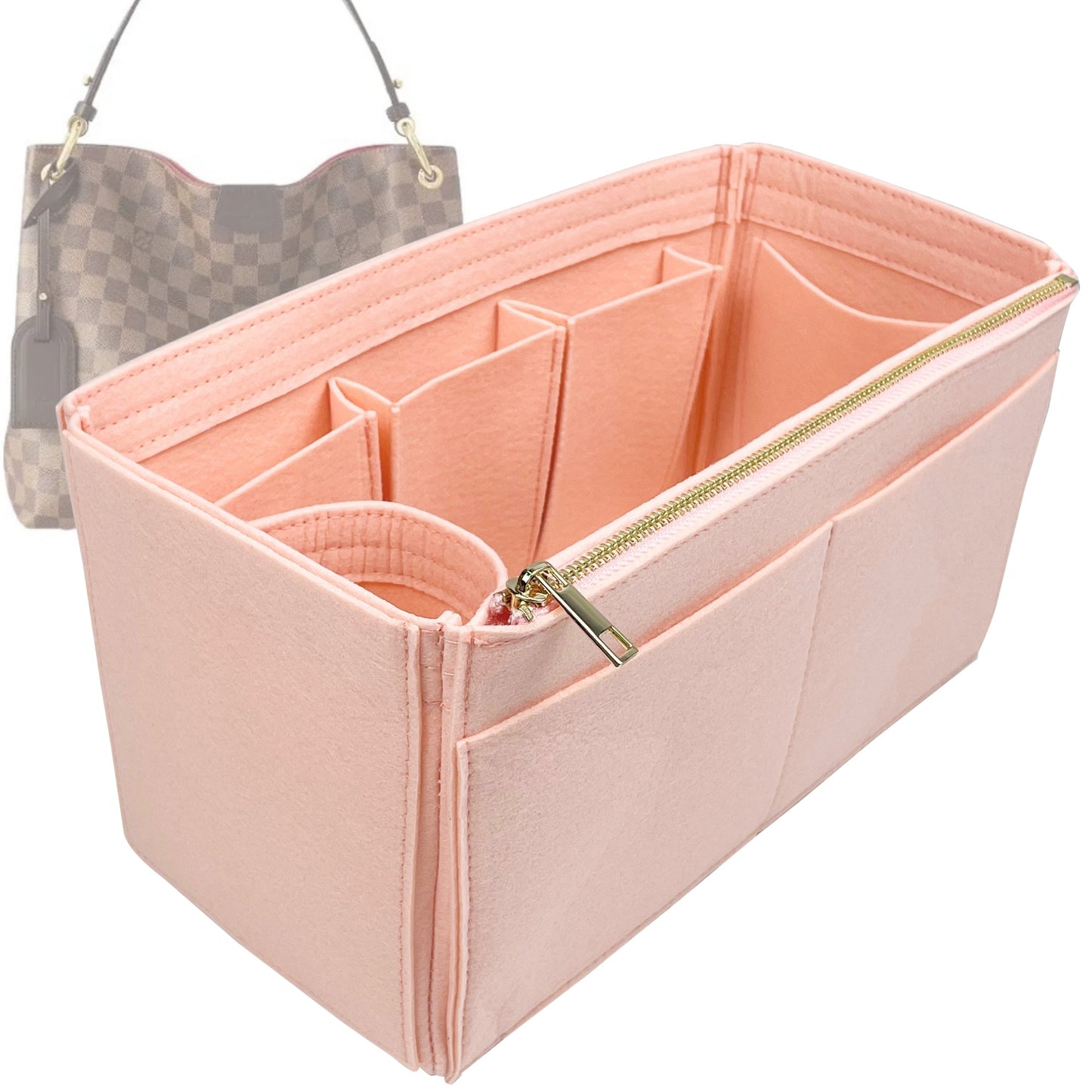 Organizer for [Graceful MM (Medium), LV] Bag Insert (Felt, Wide Open Pockets)