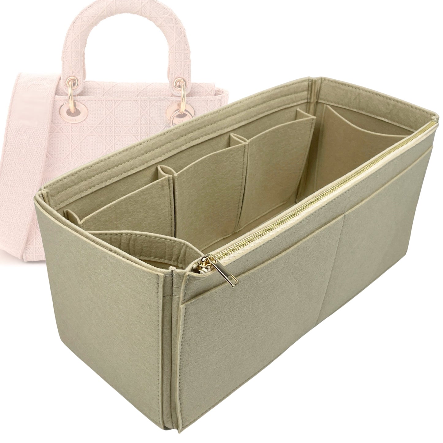 Organizer for [Large Lady D-Lite Bag, Dior] Bag Insert (Felt, Wide Open Pockets)