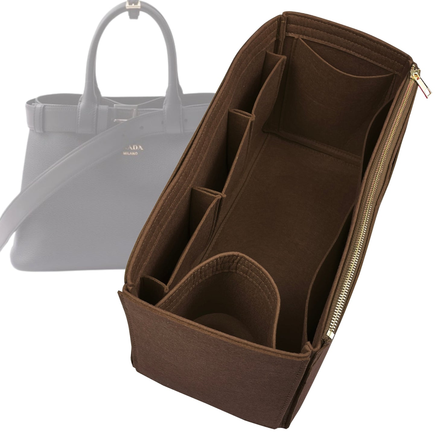 Organizer for [Small Buckle leather handbag with belt, Prada] Bag Insert (Felt, Wide Open Pockets)