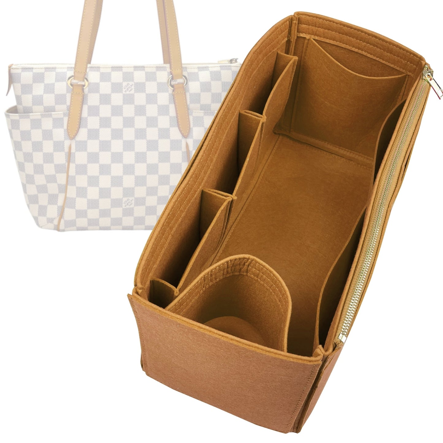 Organizer for [Totally GM (Large), LV] Bag Insert (Felt, Wide Open Pockets)