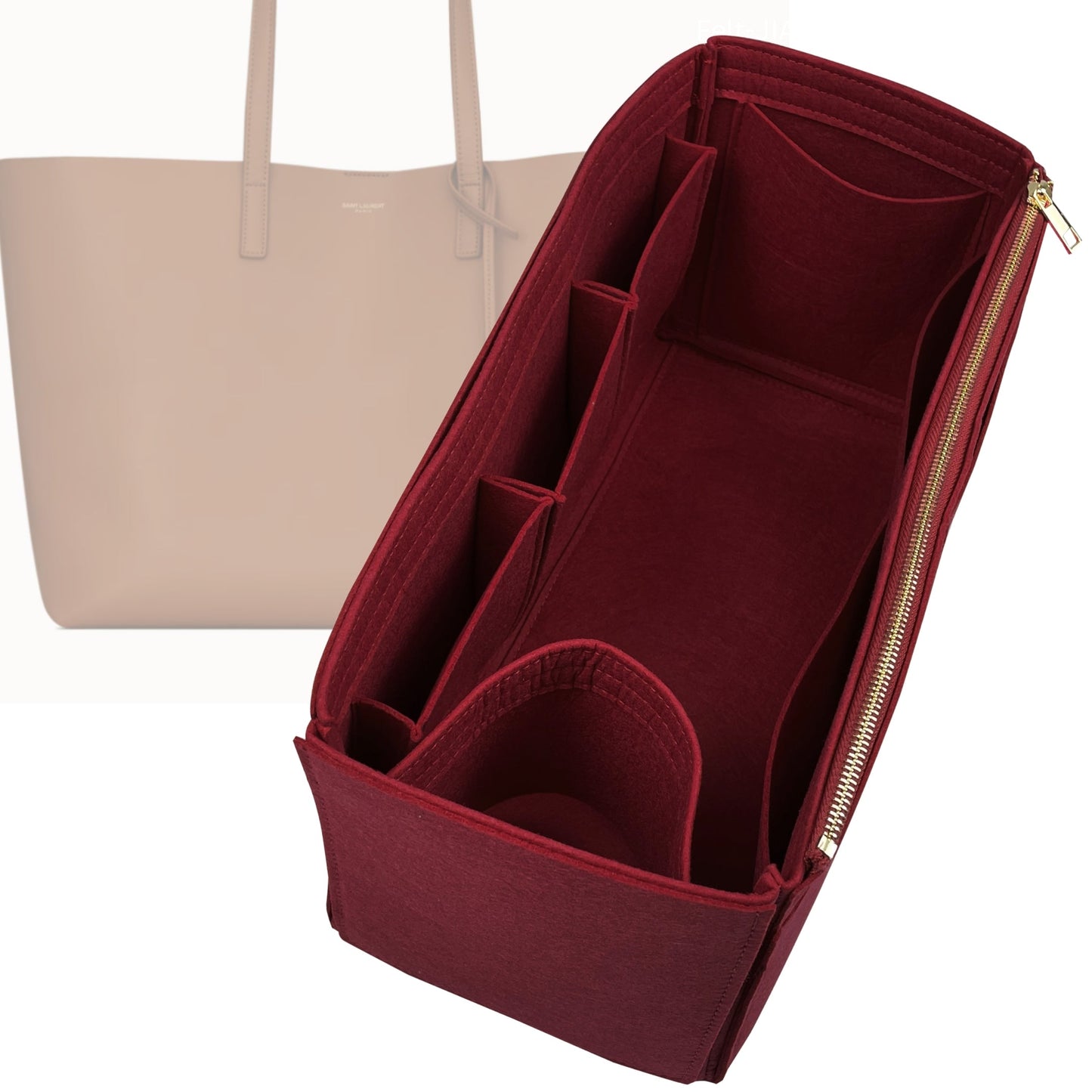 Organizer for [Shopping, Saint Laurent (YSL)] Bag Insert (Felt, Wide Open Pockets)