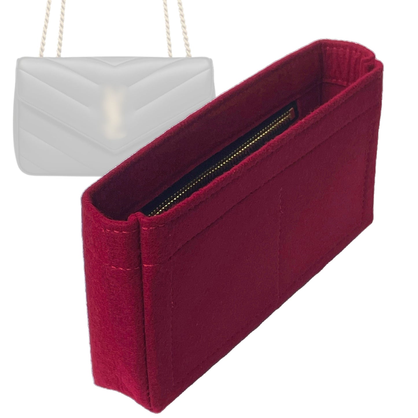 Organizer for [Small Loulou in Matelasse, Saint Laurent (YSL)] Bag Insert (Felt, Slim with Zip Pocket)