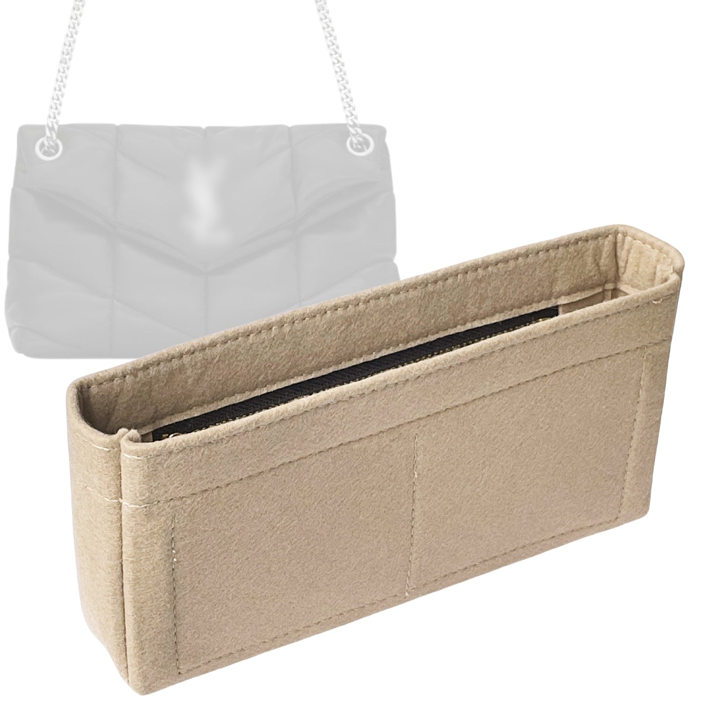 Organizer for [Medium Puffer, Saint Laurent (YSL)] Bag Insert (Felt, Slim with Zip Pocket)