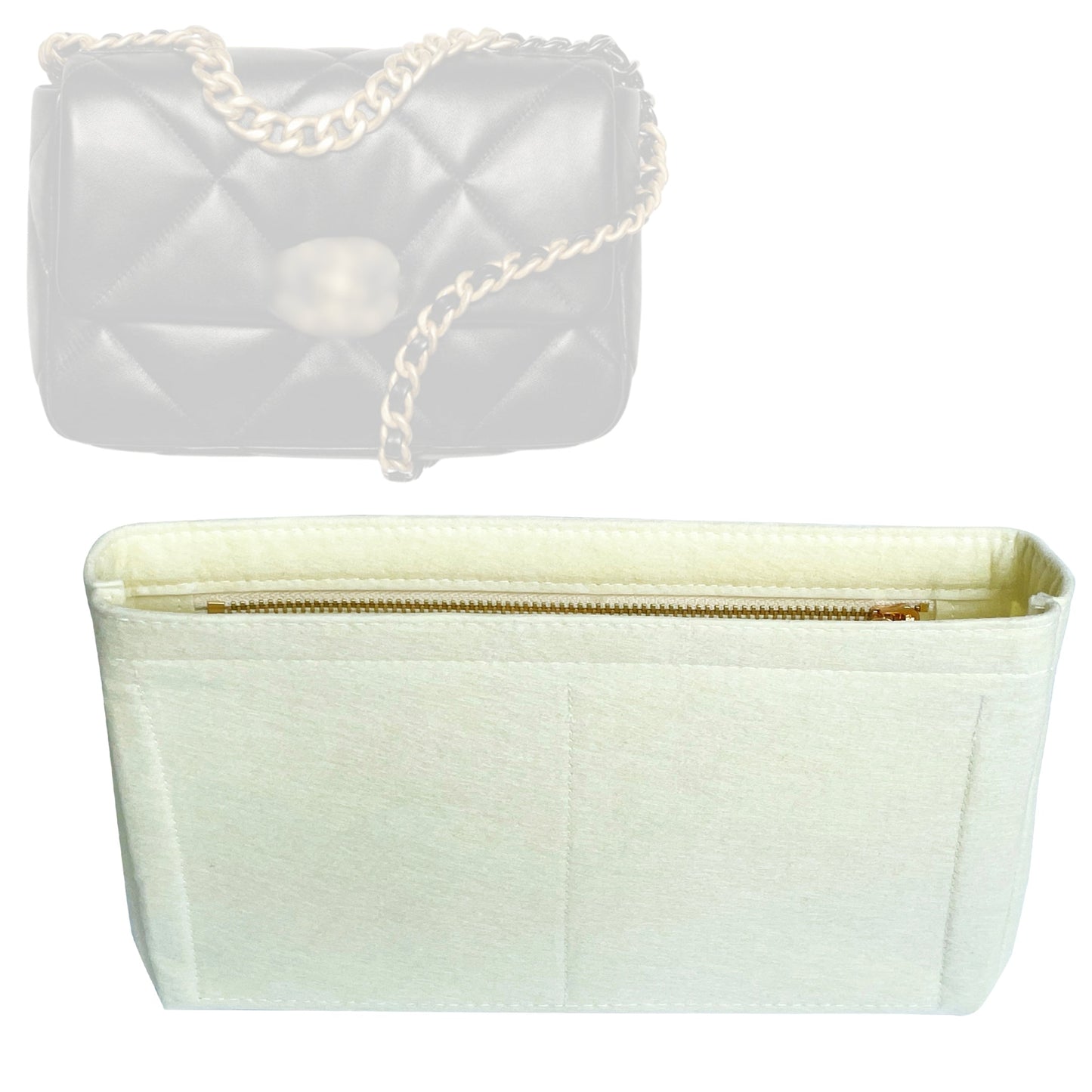 Organizer for [Chanel 19 Large Handbag, Chanel] Bag Insert (Felt, Slim with Zip Pocket)