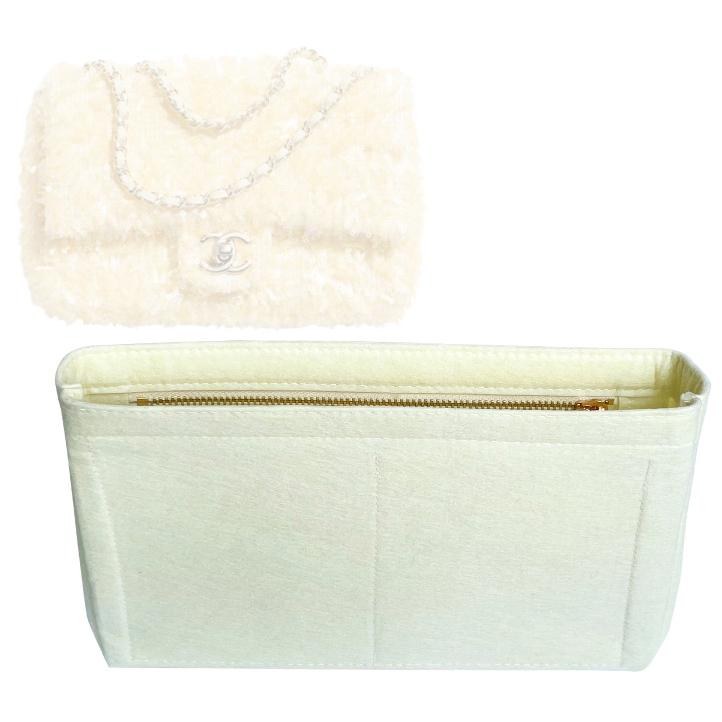 Organizer for [Flap Bag, Chanel] Bag Insert (Felt, Slim with Zip Pocket)