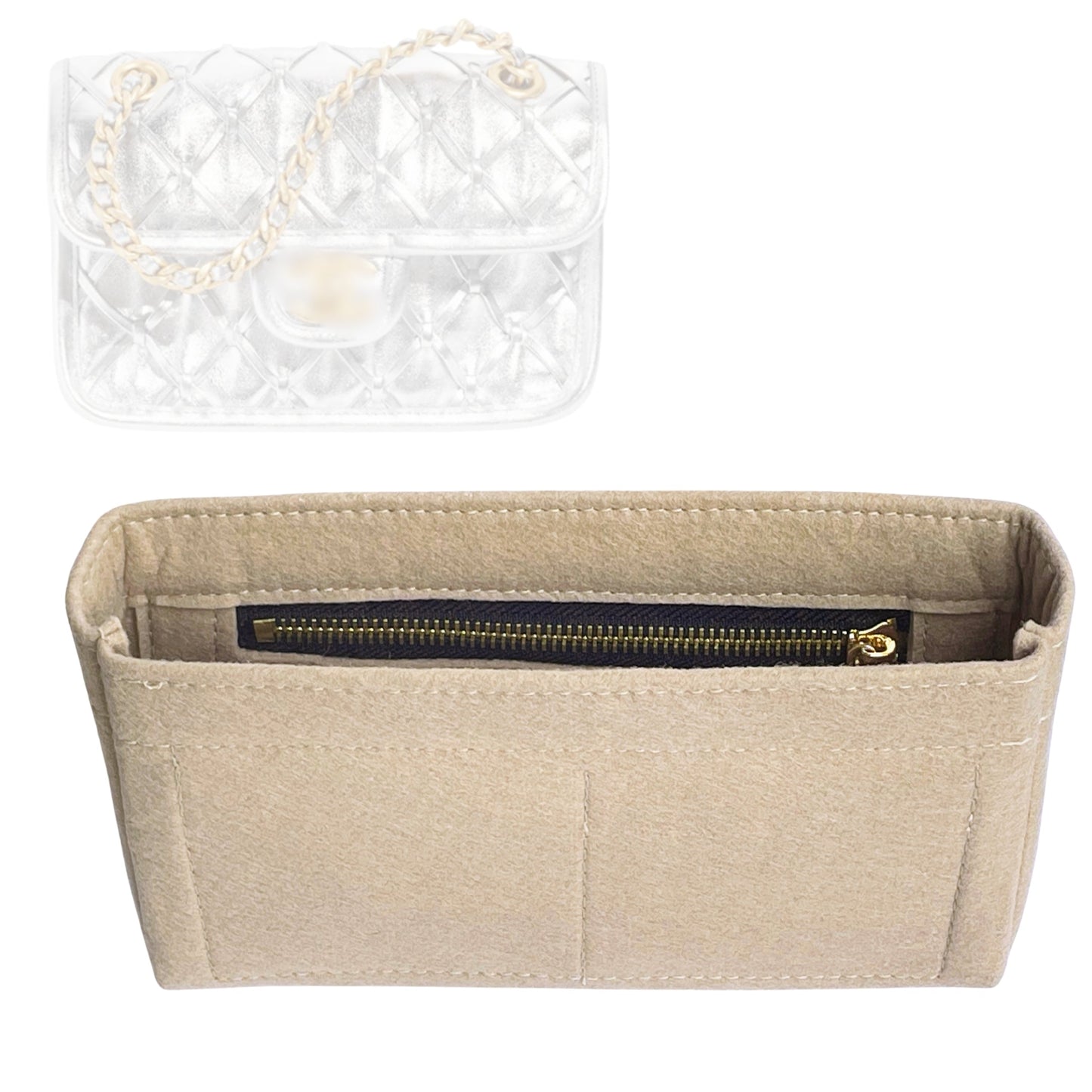 Organizer for [Mini Flap Bag, Chanel] Bag Insert (Felt, Slim with Zip Pocket)