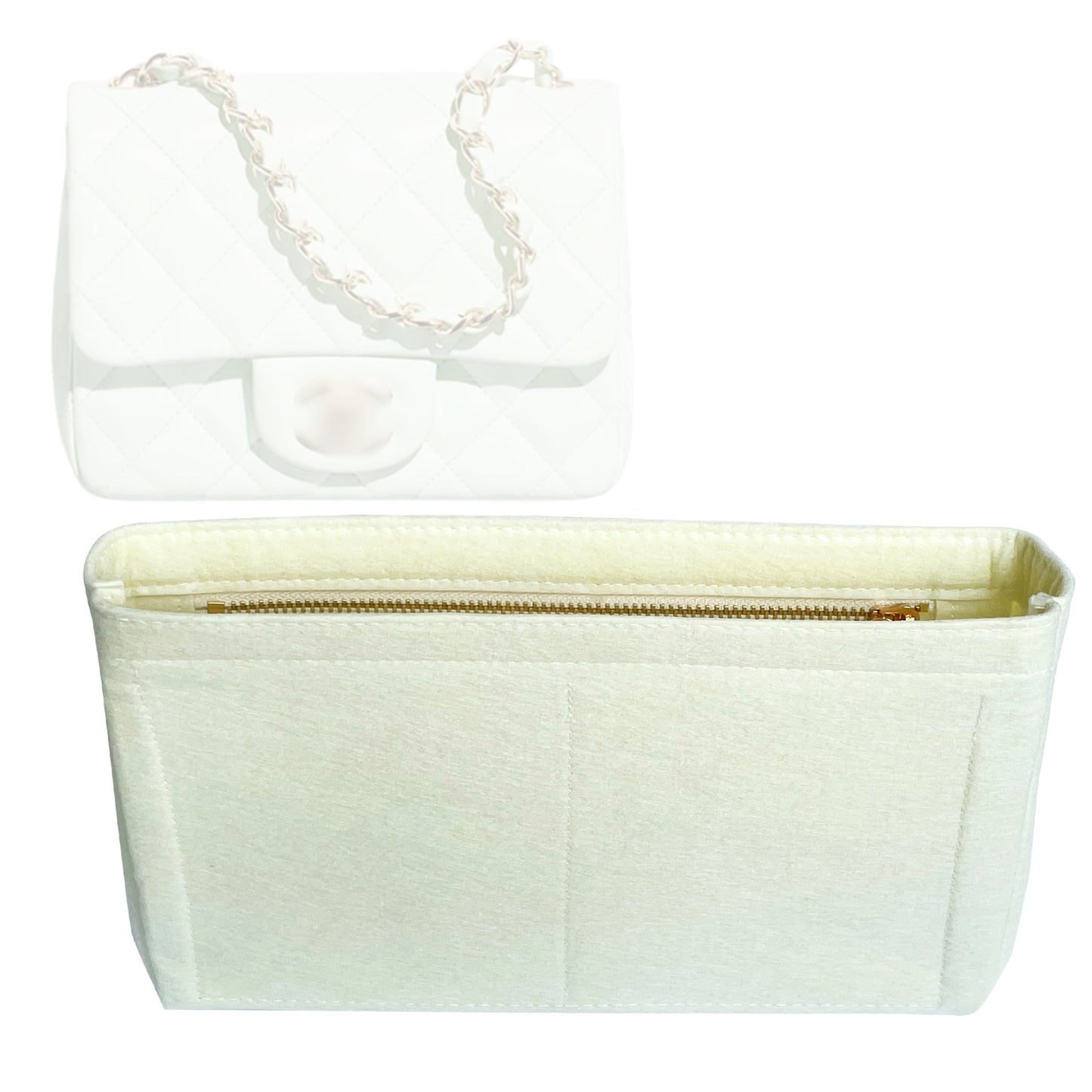 Organizer for [Mini Classic Handbag 17W 14H, Chanel] Bag Insert (Felt, Slim with Zip Pocket)