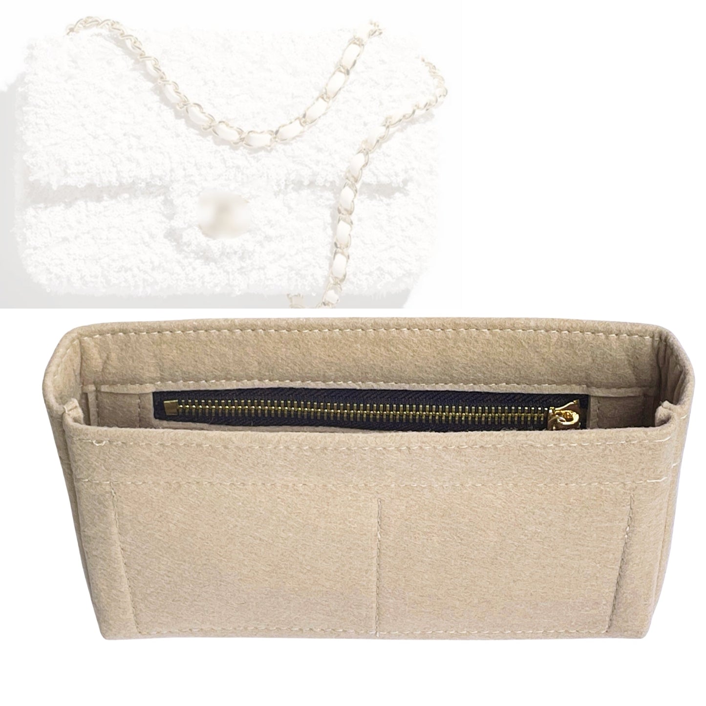 Organizer for [Evening Bag, Chanel] Bag Insert (Felt, Slim with Zip Pocket)