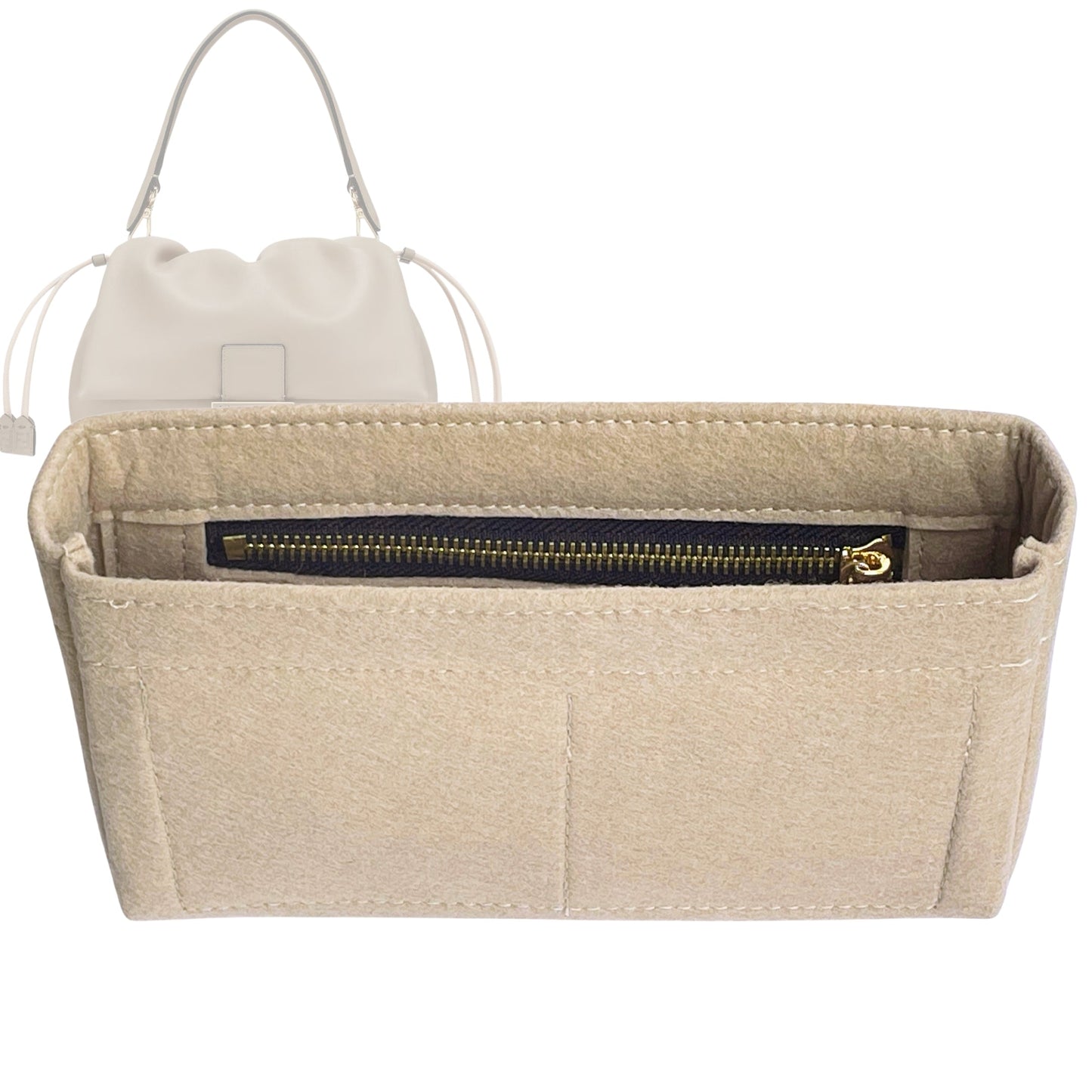 Organizer for [Mamma Baguette Medium, Fendi] Bag Insert (Felt, Slim with Zip Pocket)