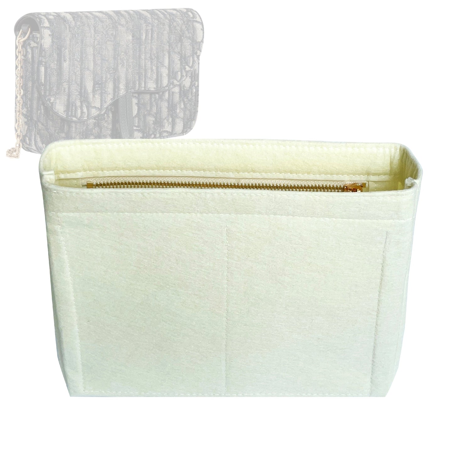 Organizer for [Small Saddle Pouch with Chain, Dior] Bag Insert (Felt, Slim with Zip Pocket)