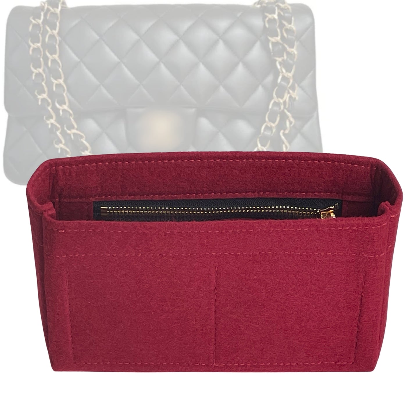 Organizer for [2.55 Handbag Medium 28cm, Chanel] Bag Insert (Felt, Slim with Zip Pocket)