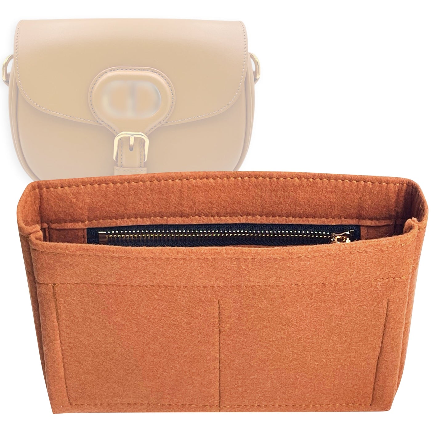 Organizer for [Bobby Bag Medium, Dior] Bag Insert (Felt, Slim with Zip Pocket)