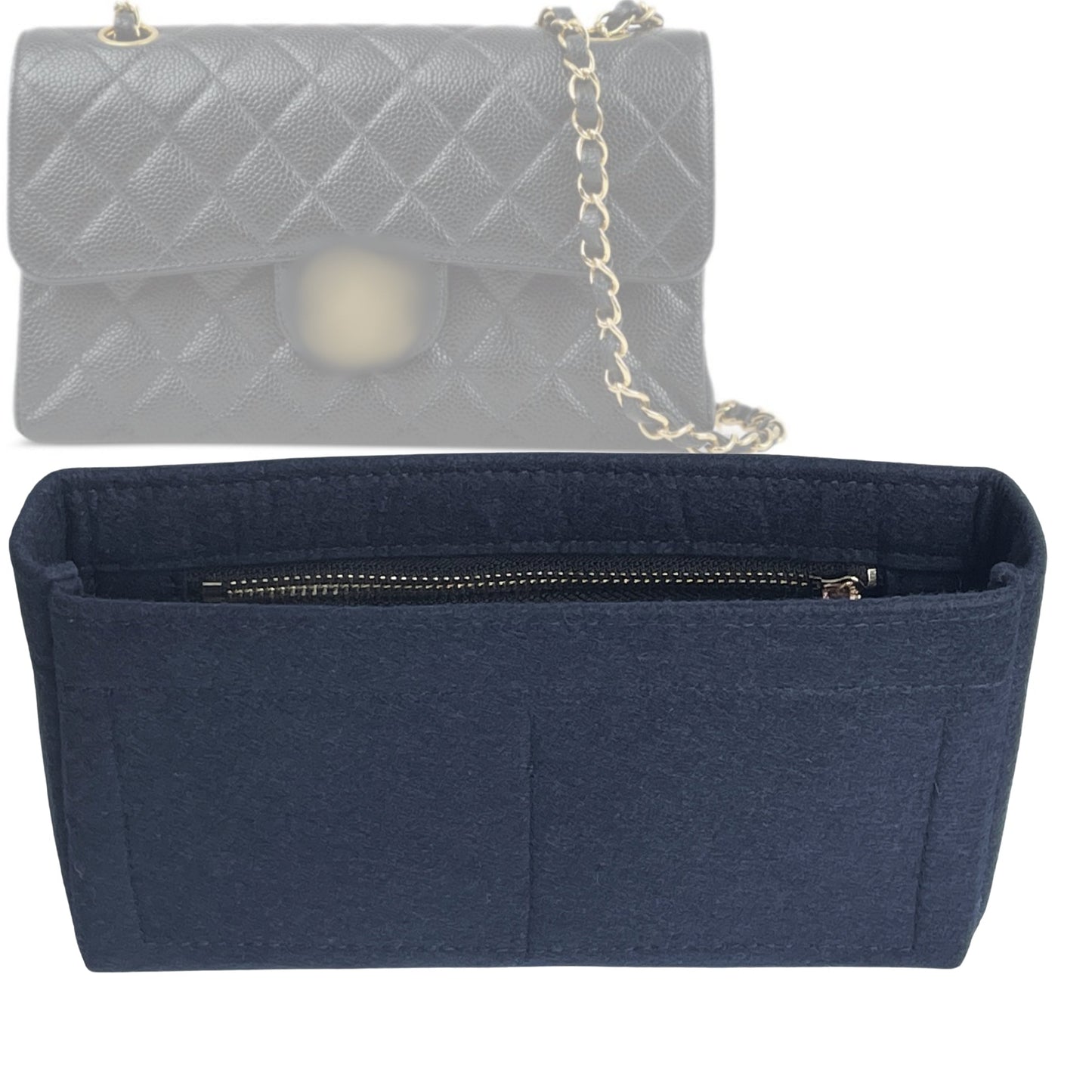 Organizer for [Mini Rectangular Classic Flap, Chanel] Bag Insert (Felt, Slim with Zip Pocket)