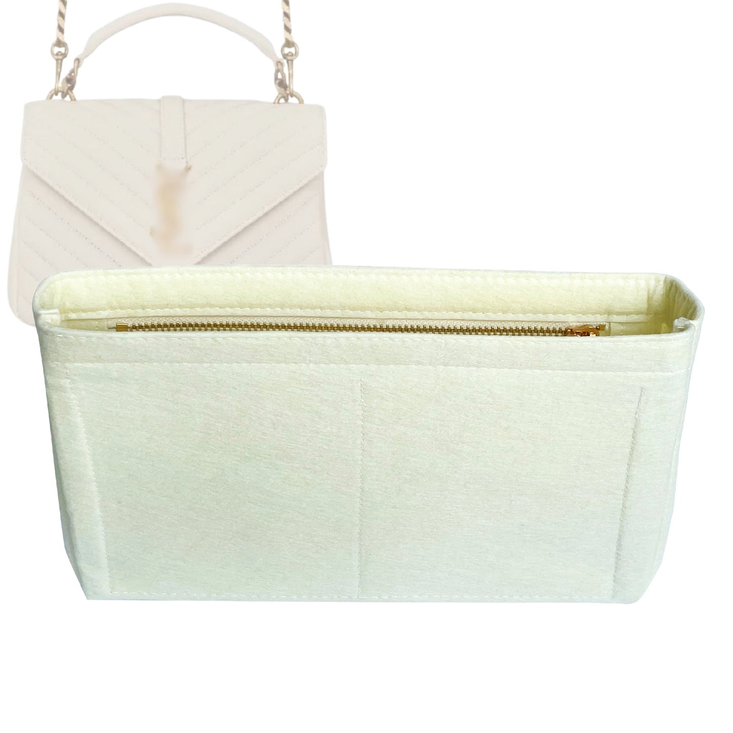 Organizer for [College Medium, Saint Laurent (YSL)] Bag Insert (Felt, Slim with Zip Pocket)