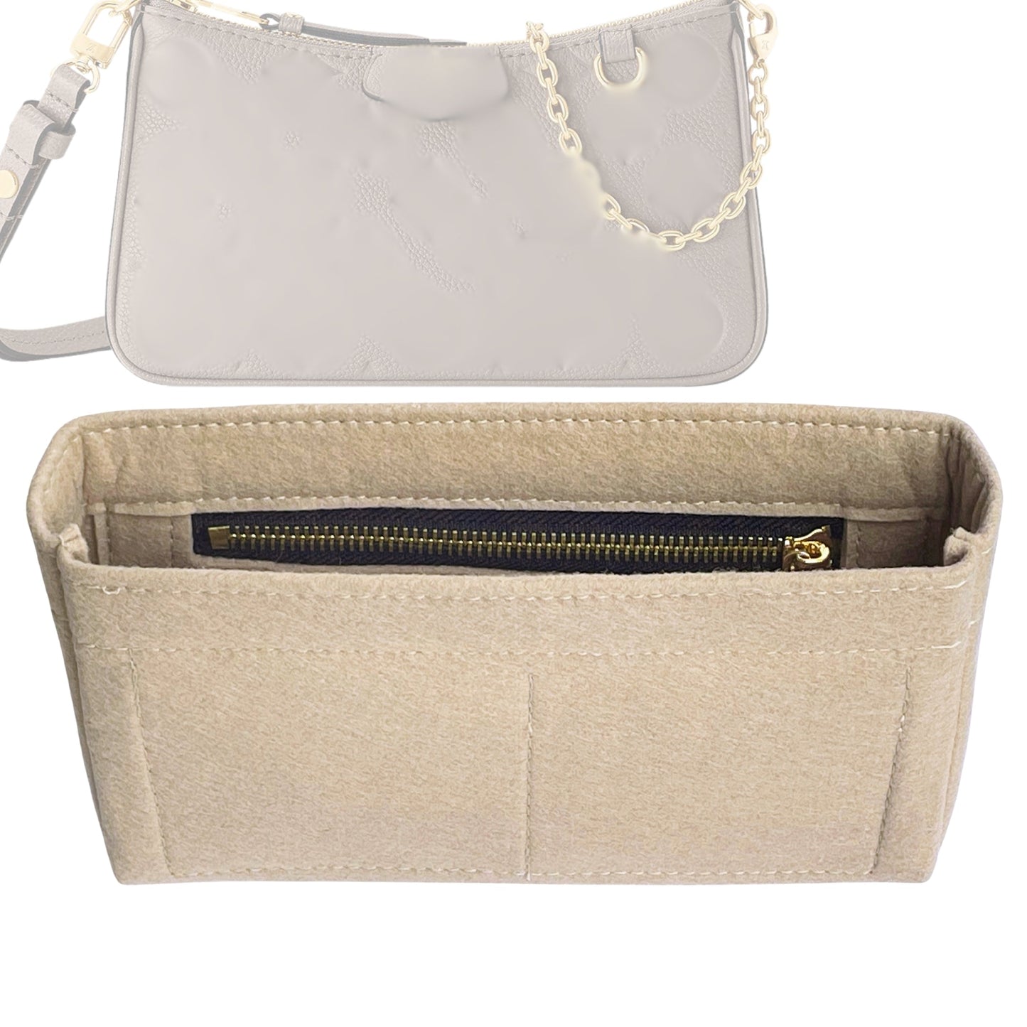 Organizer for [Easy Pouch On Strap, LV] Bag Insert (Felt, Slim with Zip Pocket)