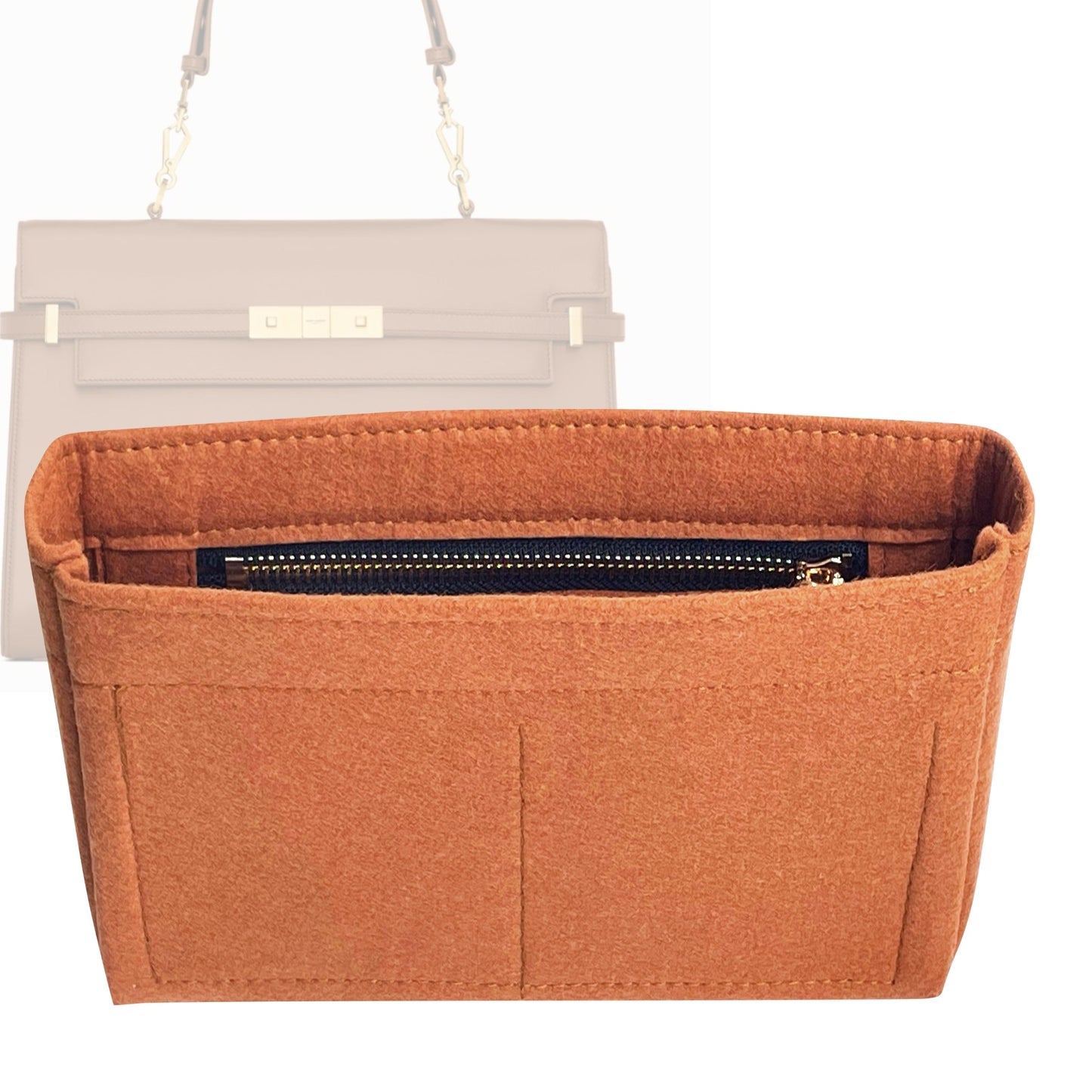 Organizer for [MANHATTAN in BOX (Medium), Saint Laurent (YSL)] Bag Insert (Felt, Slim with Zip Pocket)