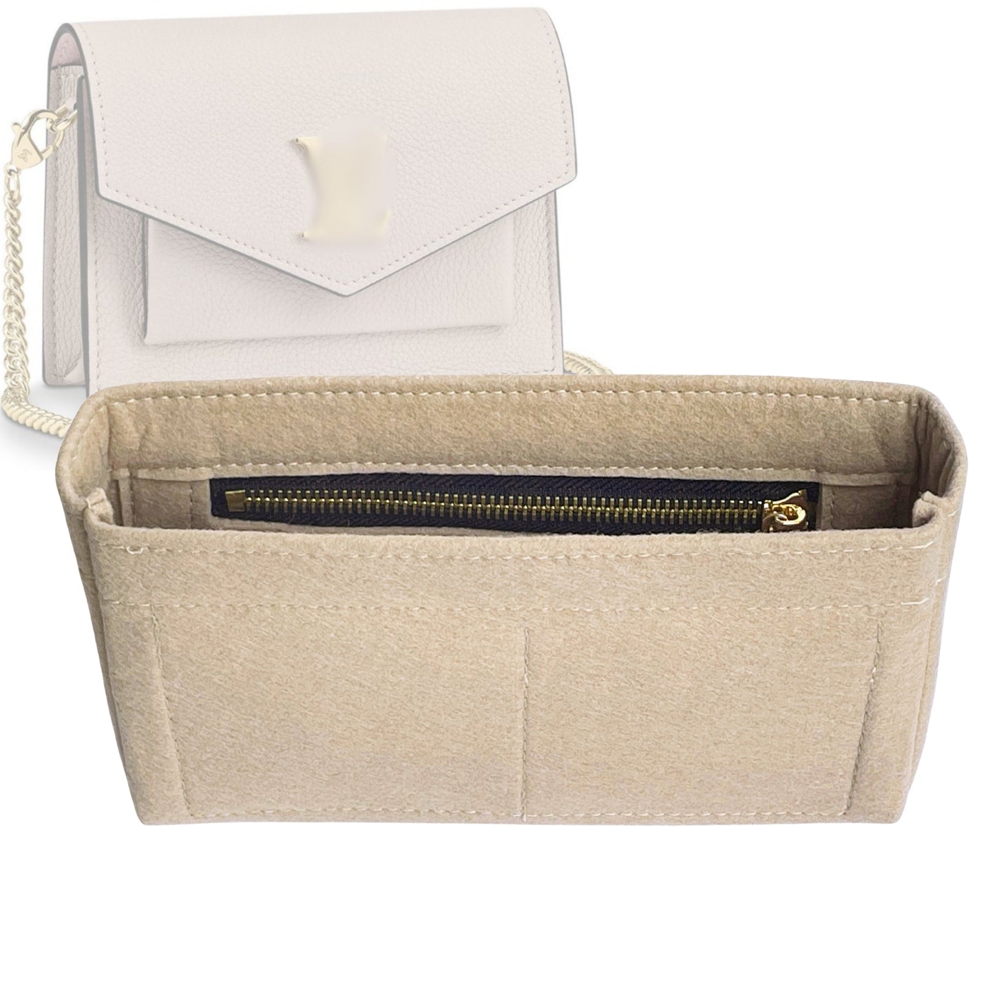 Organizer for [MyLockme BB, LV] Bag Insert (Felt, Slim with Zip Pocket)
