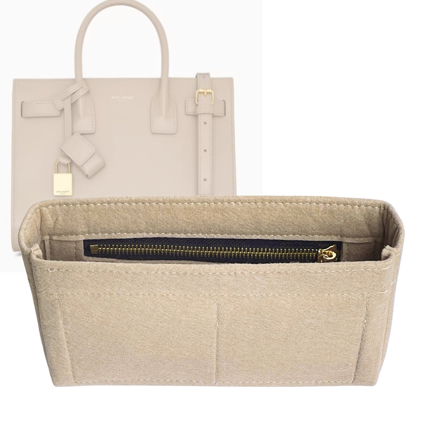 Organizer for [SAC DE JOUR Nano, Saint Laurent (YSL)] Bag Insert (Felt, Slim with Zip Pocket)