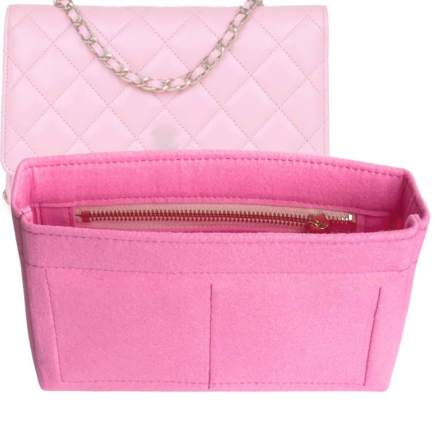 Organizer for [Wallet on Chain, Chanel] Bag Insert (Felt, Slim with Zip Pocket)