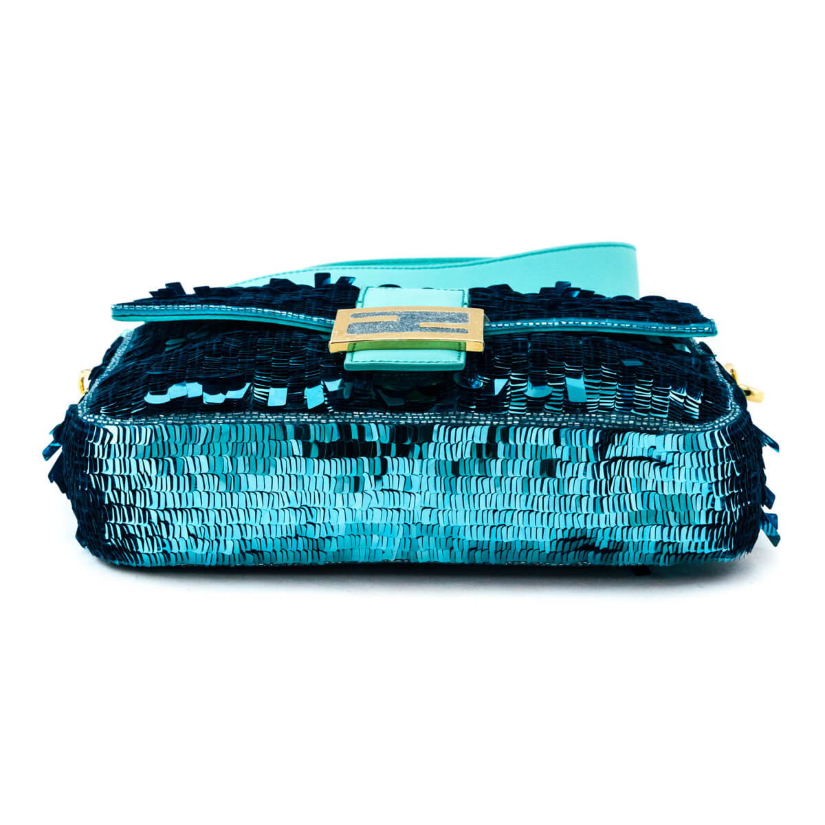 Fendi Blue Sequin Paillettes Vitello Grace Re-Edition Baguette