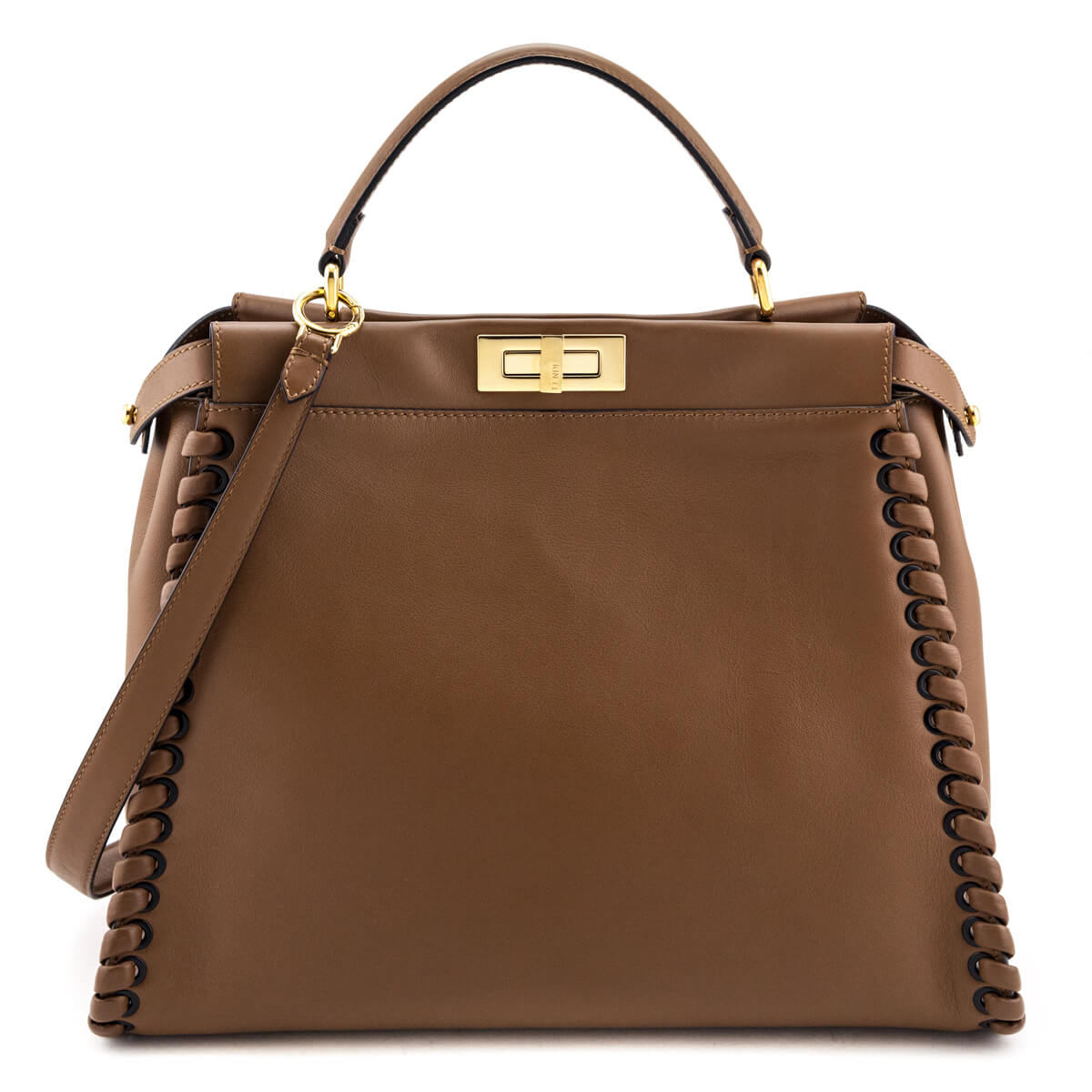 Fendi Brown Whipstitched Leather Large Peekaboo
