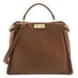 Fendi Brown Whipstitched Leather Large Peekaboo