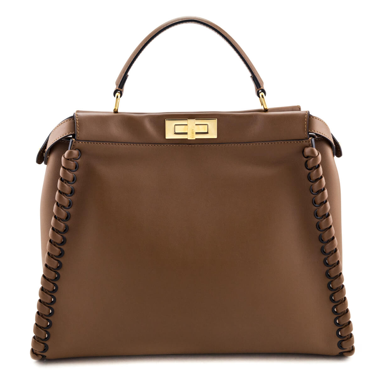 Fendi Brown Whipstitched Leather Large Peekaboo