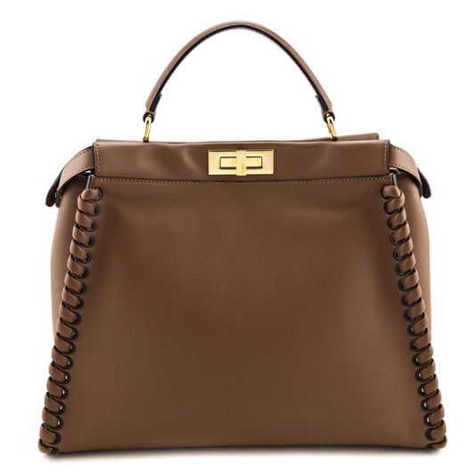 Fendi Brown Whipstitched Leather Large Peekaboo