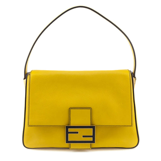 Fendi Chantilly & Black Vitello Flamingo Enamel Big Forever Mamma Baguette