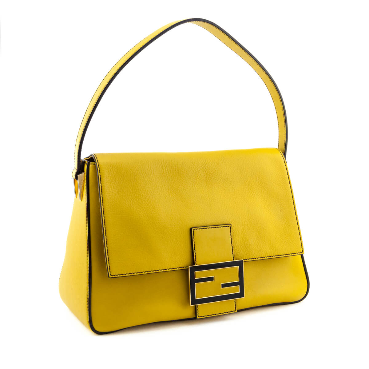 Fendi Chantilly & Black Vitello Flamingo Enamel Big Forever Mamma Baguette