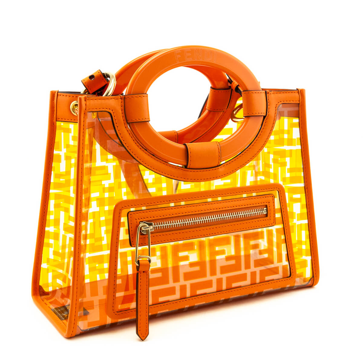 Fendi Orange FF Vitello Century Plexiglass Small Runaway Shopper Tote