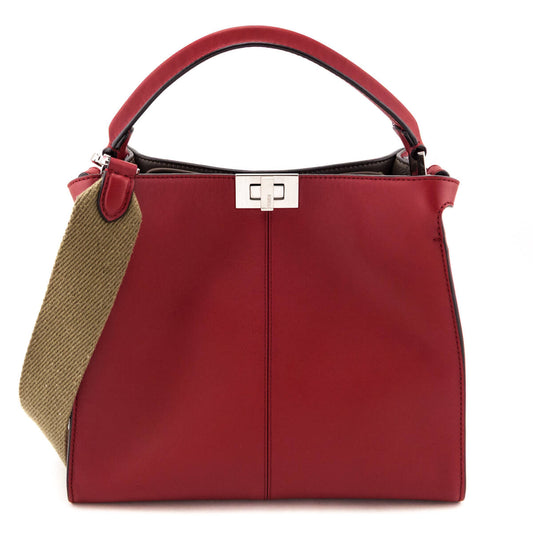 Fendi Red Vitello Seta Glazed Fabric FF 1974 Medium Peekaboo X-Lite