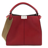 Fendi Red Vitello Seta Glazed Fabric FF 1974 Medium Peekaboo X-Lite
