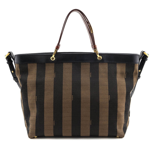 Fendi Tobacco Pequin Striped Vitello Tote