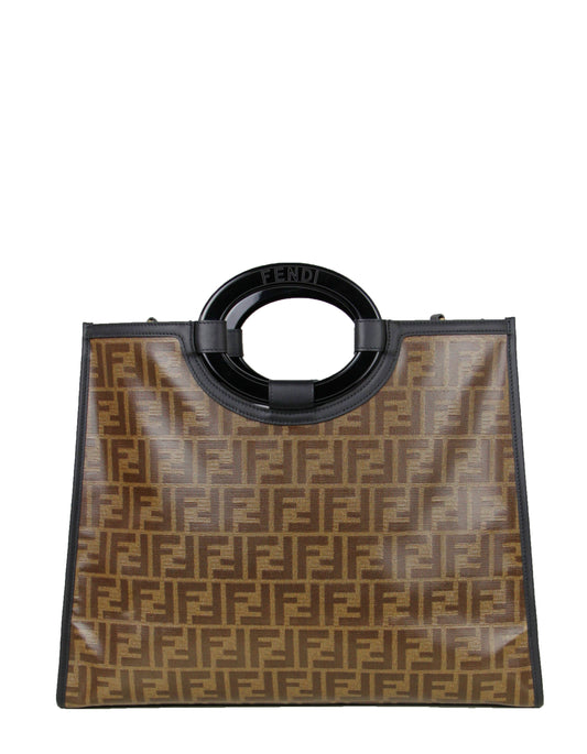 Fendi Mogano Panna Glazed Fabric Monogram FF 1974 Medium Tote