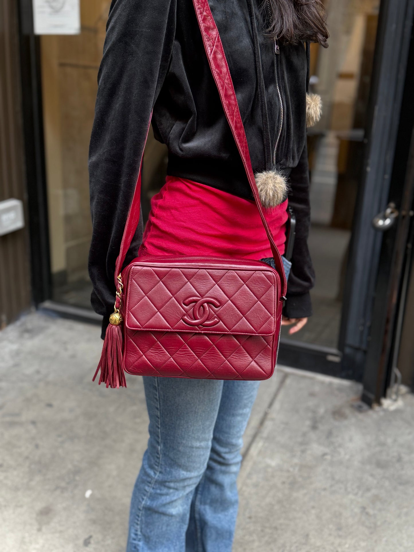 Chanel   Burgundy Quilted Leather CC Camera Bag