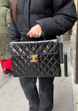 Chanel CC Black Patent Quilted Flap Briefcase Handbag '95