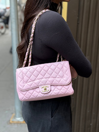 Chanel Pink CC Quilted Timeless Classique Flap 2015