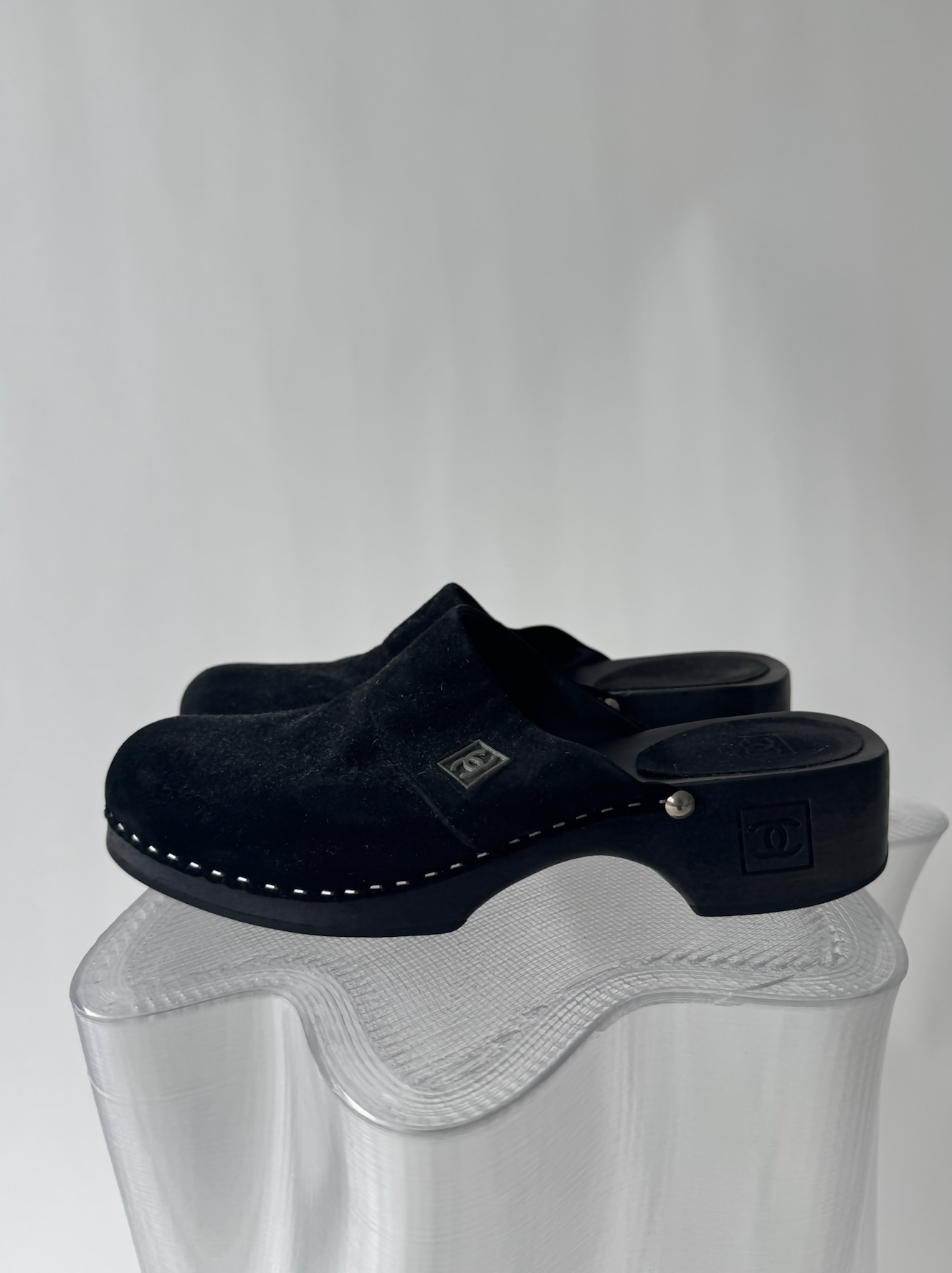 Chanel Suede CC Wooden Clogs Women - Full Set