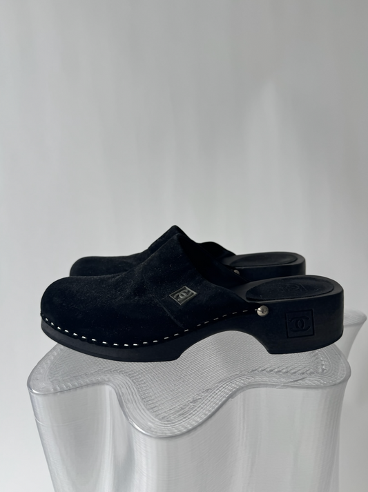 Chanel Suede CC Wooden Clogs Women - Full Set