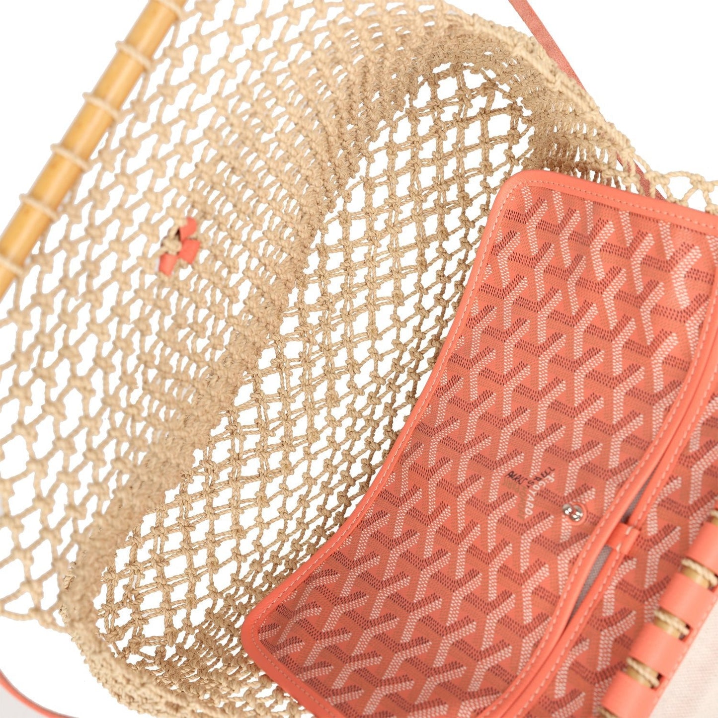 Goyard Aligre Bag Raffia Net with Coral Coated Canvas and Decize Taurillon Leather