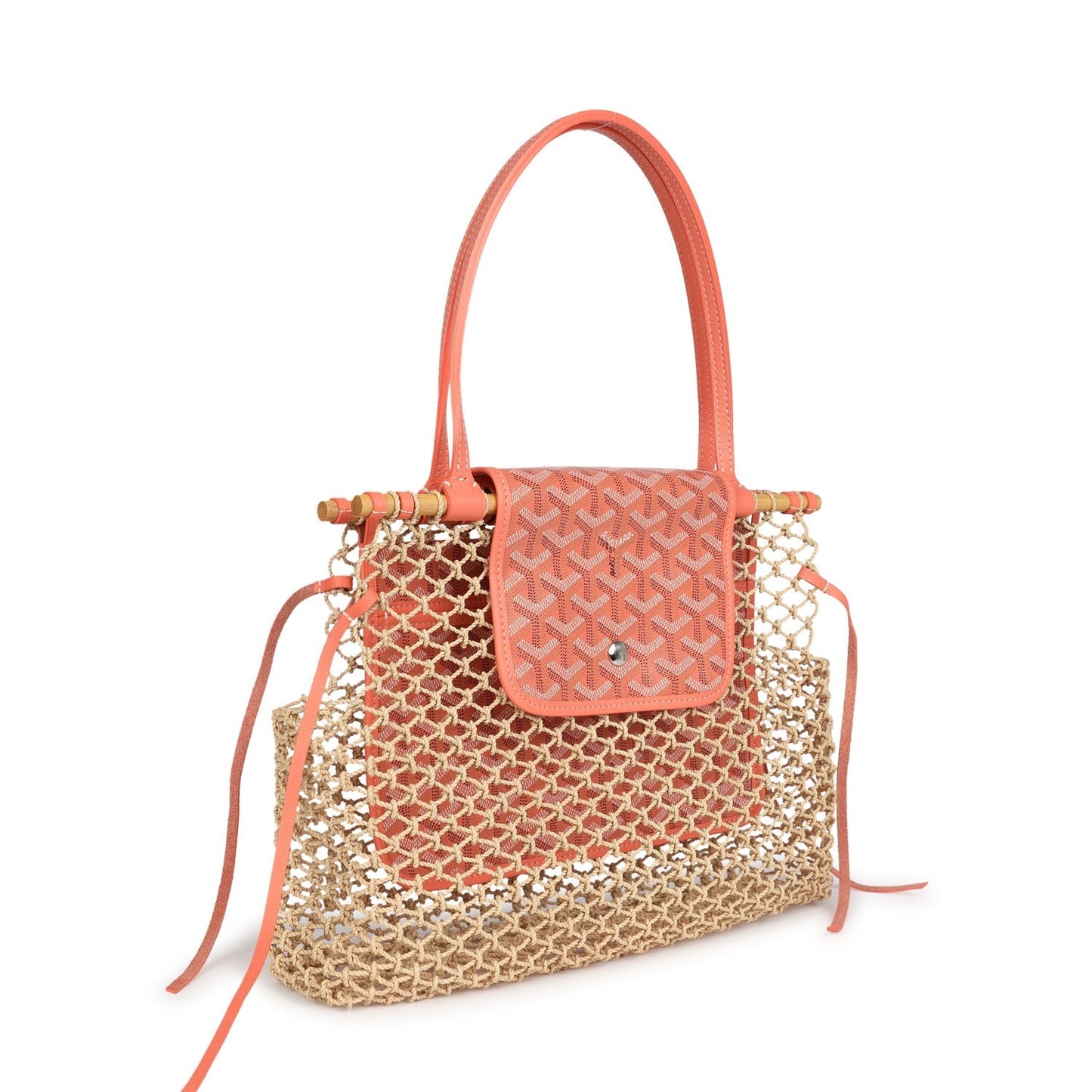Goyard Aligre Bag Raffia Net with Coral Coated Canvas and Decize Taurillon Leather