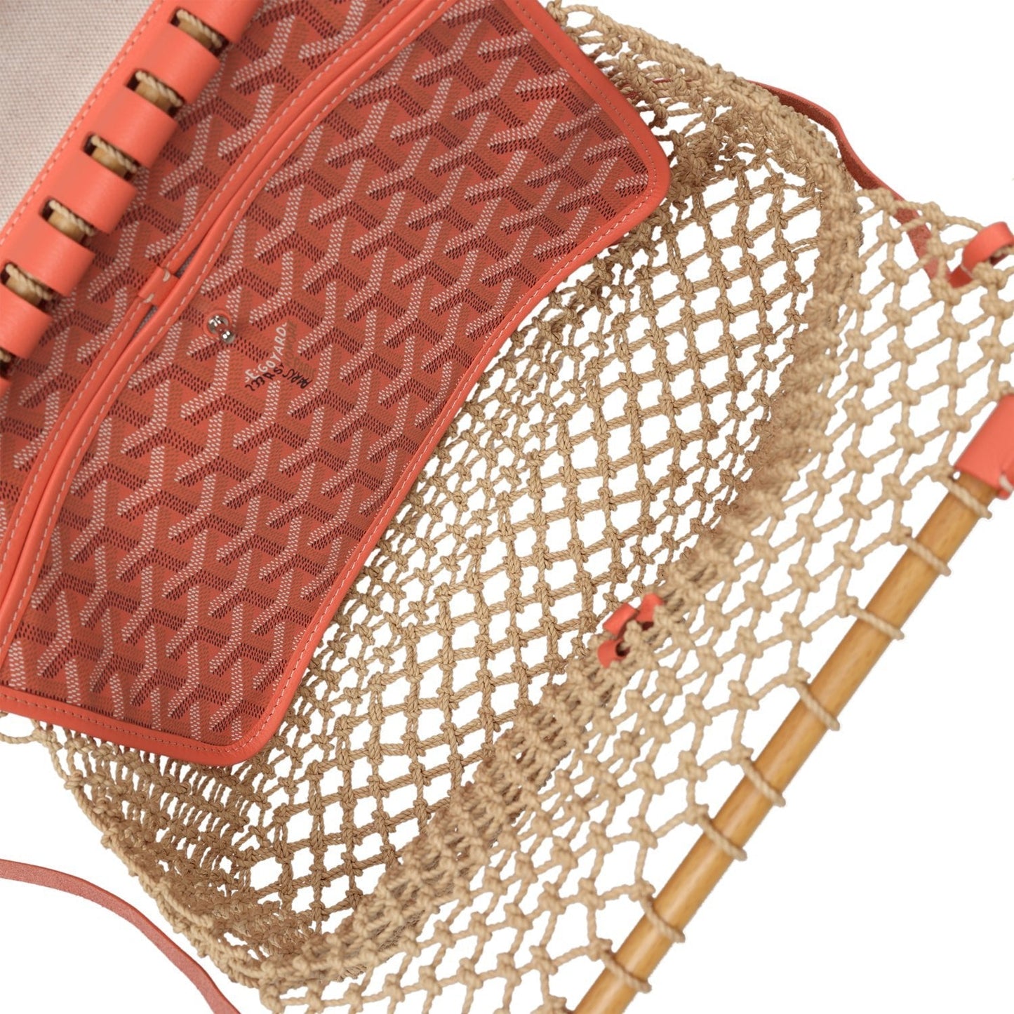 Goyard Aligre Bag Raffia Net with Coral Coated Canvas and Decize Taurillon Leather