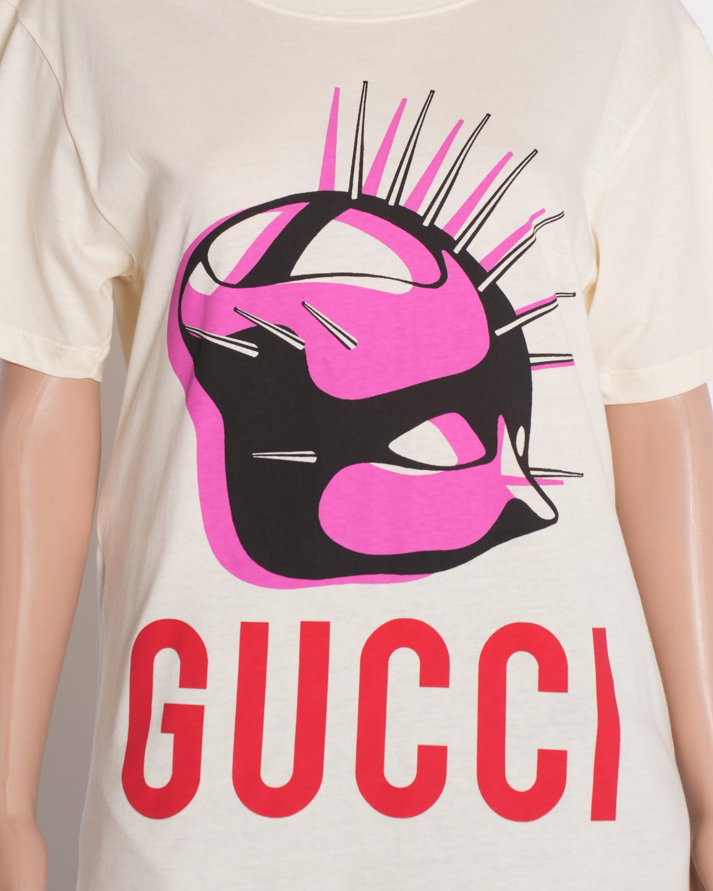 Gucci Cream Manifesto Logo Printed Cotton Oversized Crewneck T-Shirt