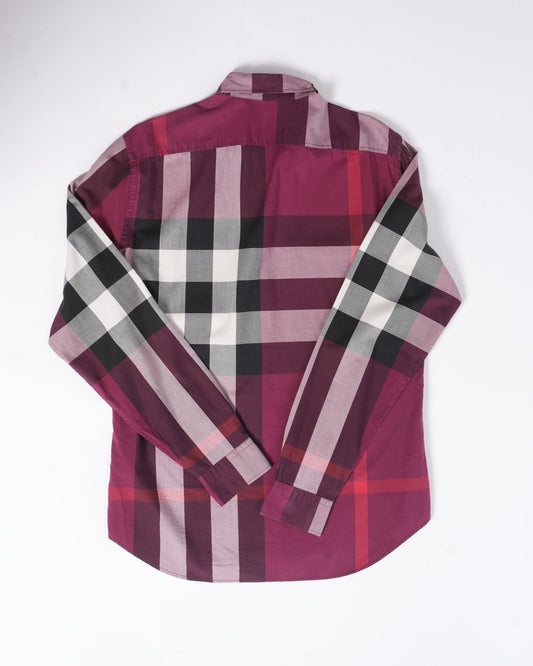 Burberry Maroon Button Down Checkered Shirt
