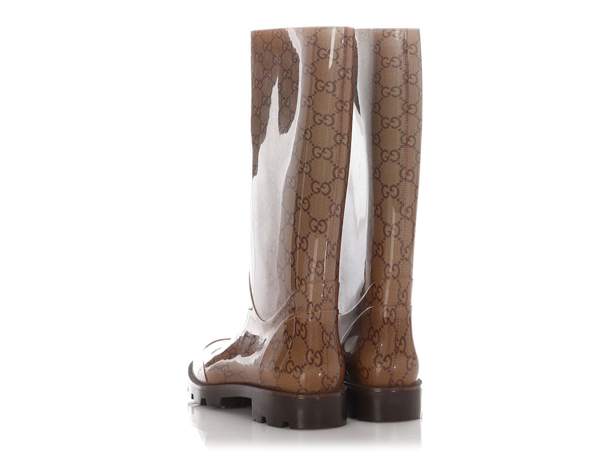 Gucci Brown GG Rain Boots