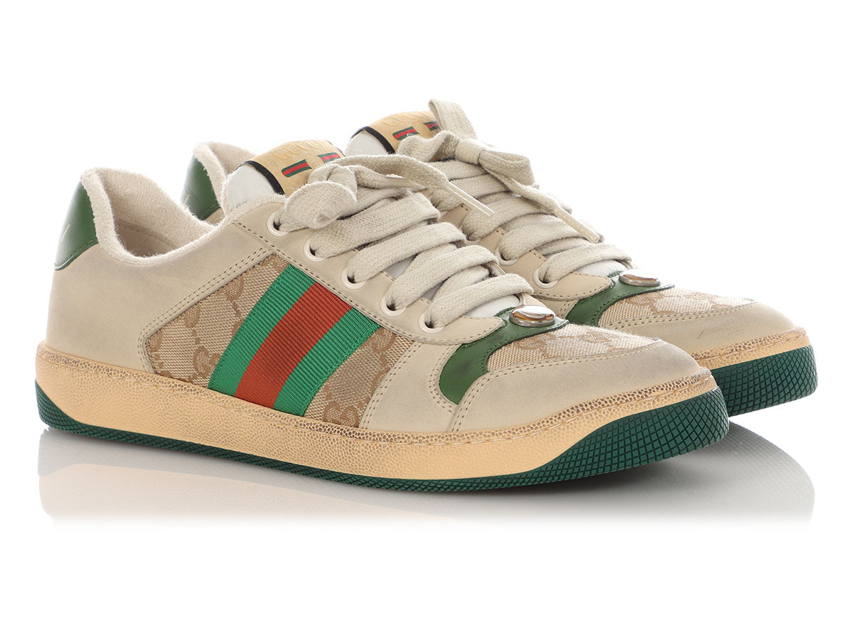 Gucci Sand and   Green Screener Sneakers